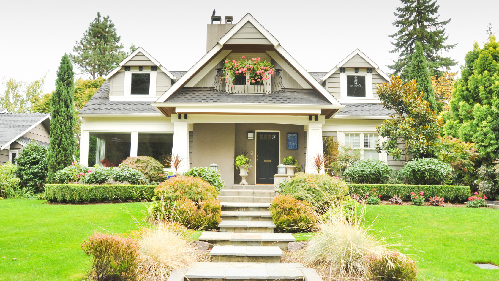 A house with steps leading up to the front door